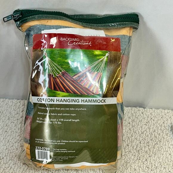 Backyard Creations Cotton Hanging Hammock Portable Fabric 175 LB Capacity New - Picture 1 of 3